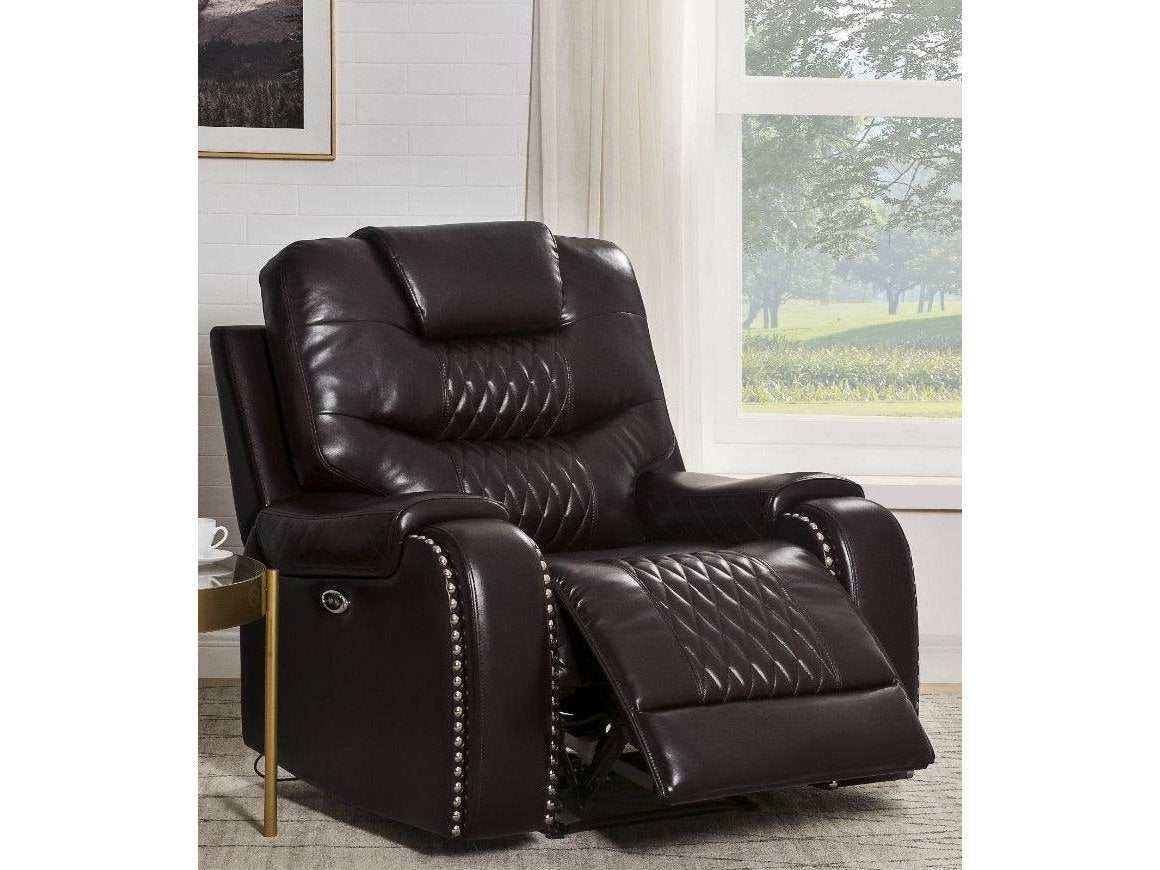 Braylon Brown Faux Leather Recliner (Power Motion) - Ornate Home