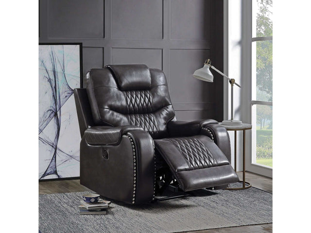 Braylon Magnetite PU Recliner (Motion) - Ornate Home