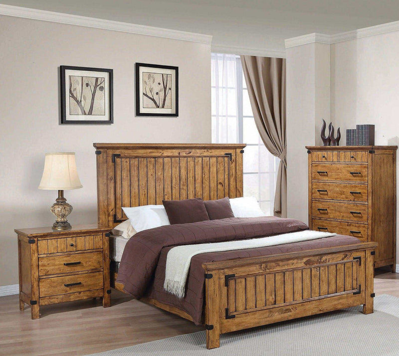 Brenner Rustic Honey Eastern King Panel Bed - Ornate Home