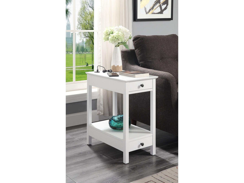 Byzad White Side Table (USB Charging Dock) - Ornate Home