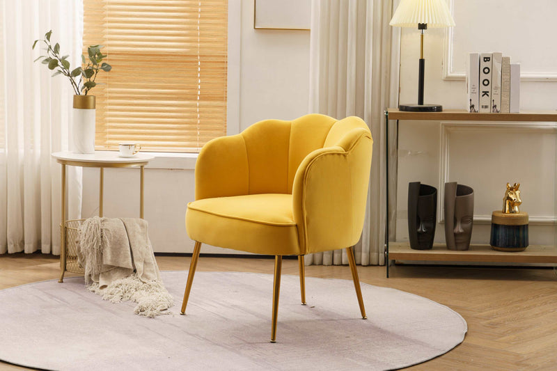 Annadel Teddy Velvet Yellow Accent Chair w/ Gold Legs