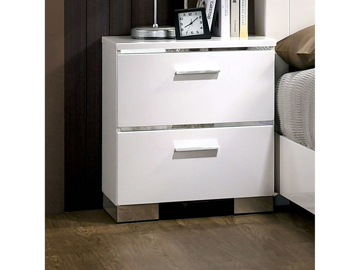 Carlie White & Chrome Nightstand - Ornate Home