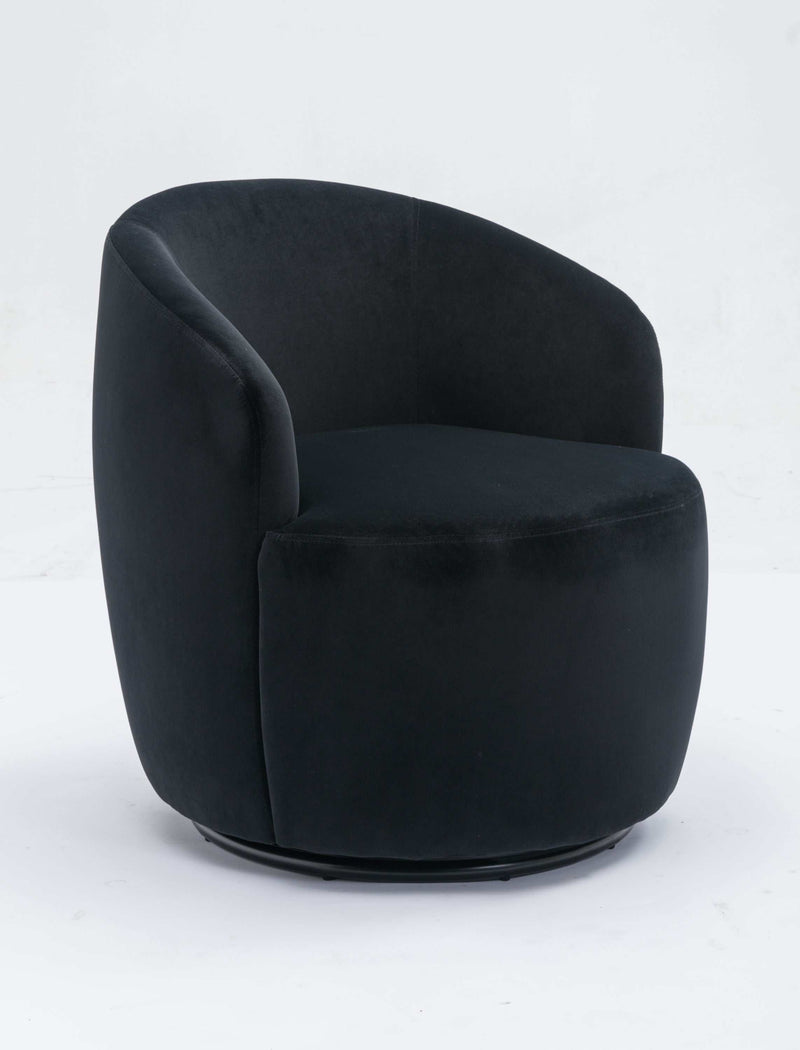 Tule Velvet Swivel Accent Armchair with Metal Ring Detail Black