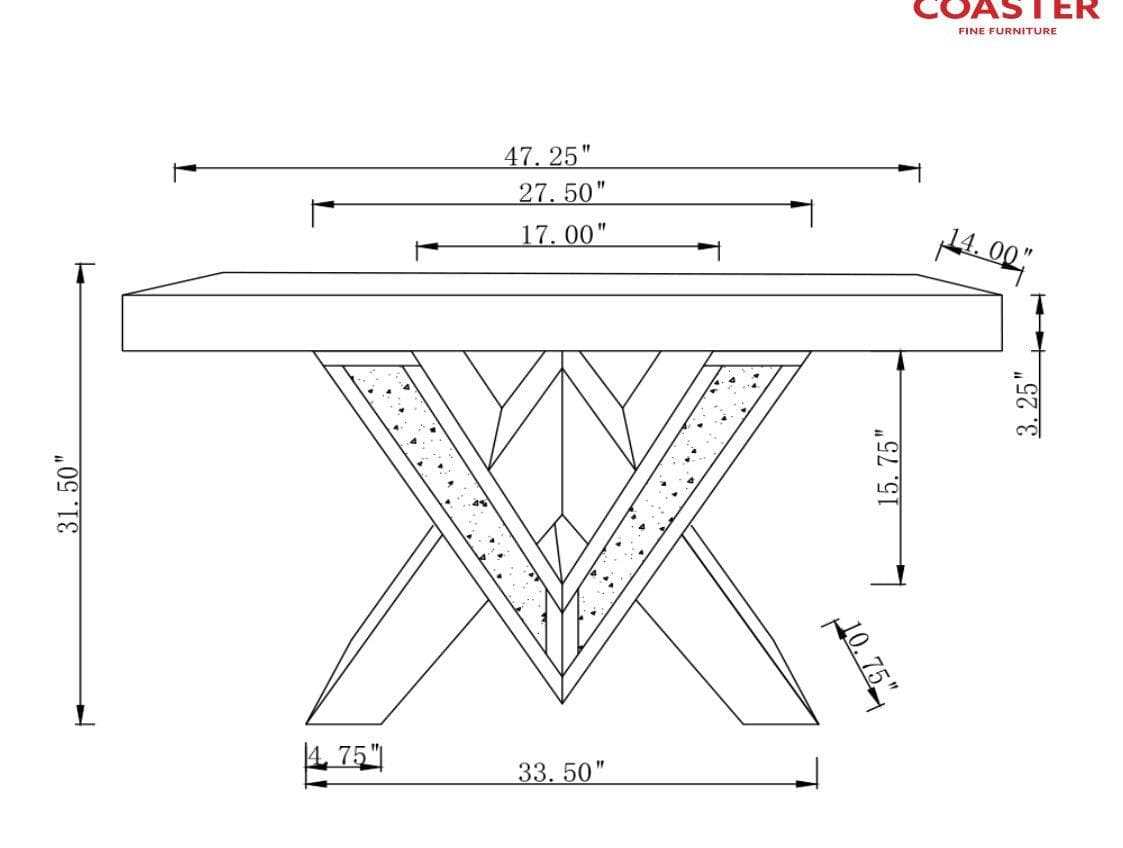 Caldwell VShaped Sofa Table W/ Glass Top - Ornate Home