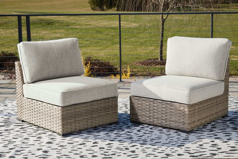 Calworth Outdoor Armless Chair with Cushion (Set of 2) - Ornate Home