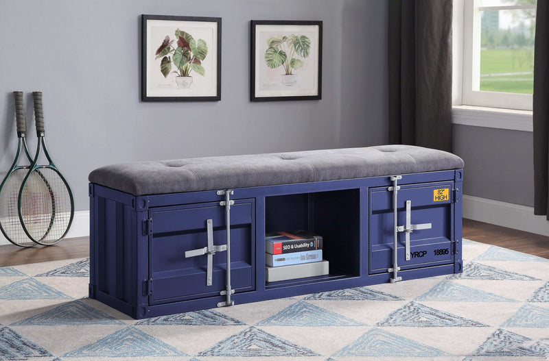 Cargo Gray Fabric & Blue Bench (Storage) - Ornate Home