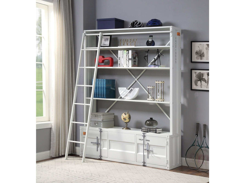 Cargo White Bookshelf & Ladder - Ornate Home