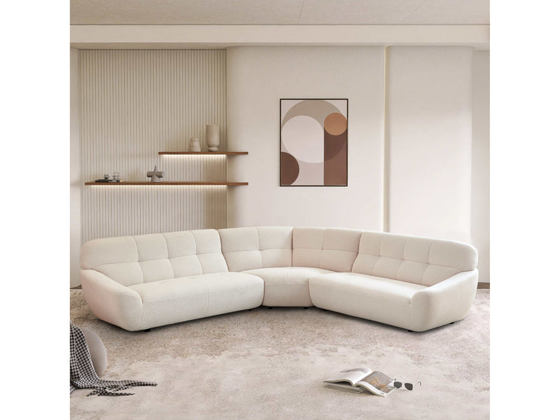 Portola 113" Large Beige Teddy Sherpa Corner Sectional Sofa with Tufted Seat - Ornate Home