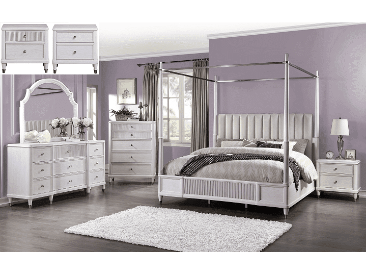 Celestia Fabric & Off White California King Bed (Canopy) - Ornate Home