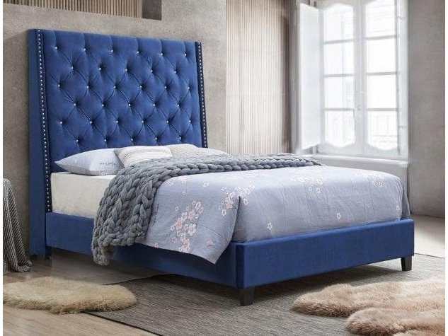 Chantilly Blue Velvet Upholstered Queen Bed - Ornate Home