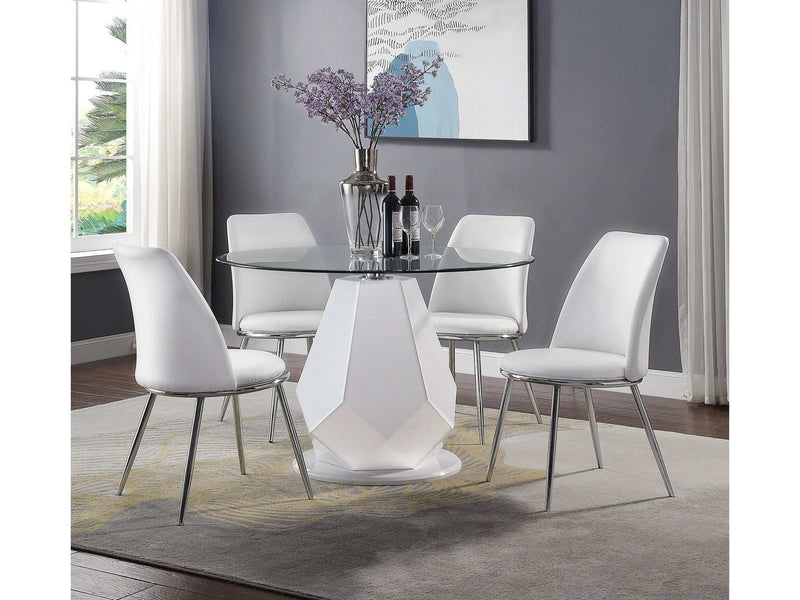 Chara White High Gloss & Clear Glass Top Dining Table - Ornate Home