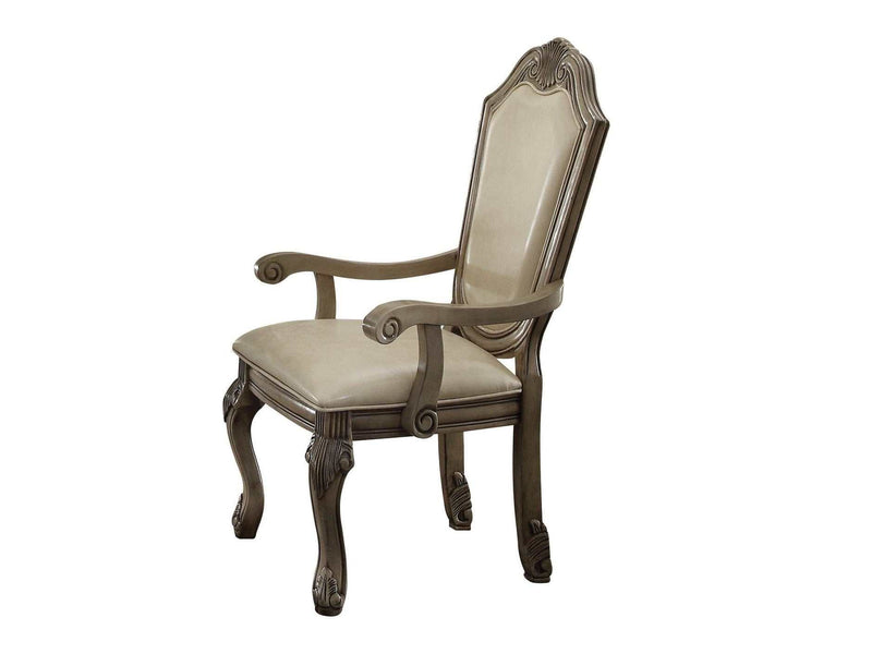 Chateau De Ville PU & Antique White Arm Chair - Ornate Home