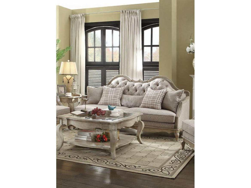 Chelmsford Beige Fabric & Antique Taupe Sofa w/5 Pillows - Ornate Home