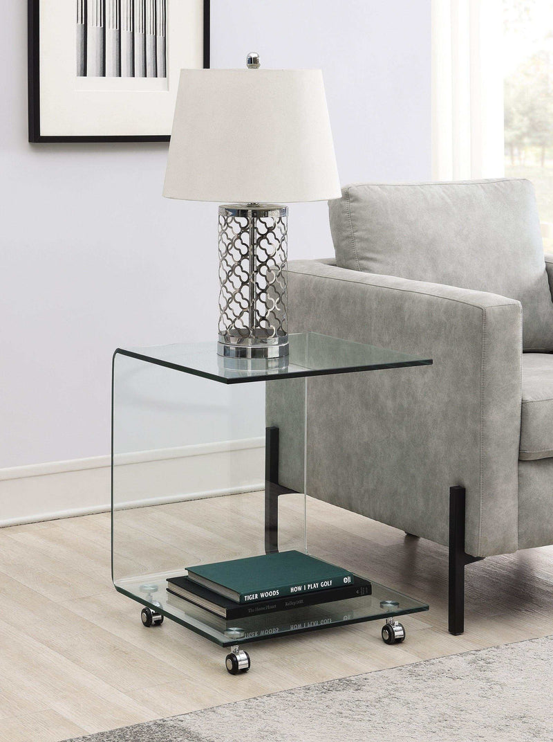 Chita Glass CShaped Accent Table w/ Casters - Ornate Home
