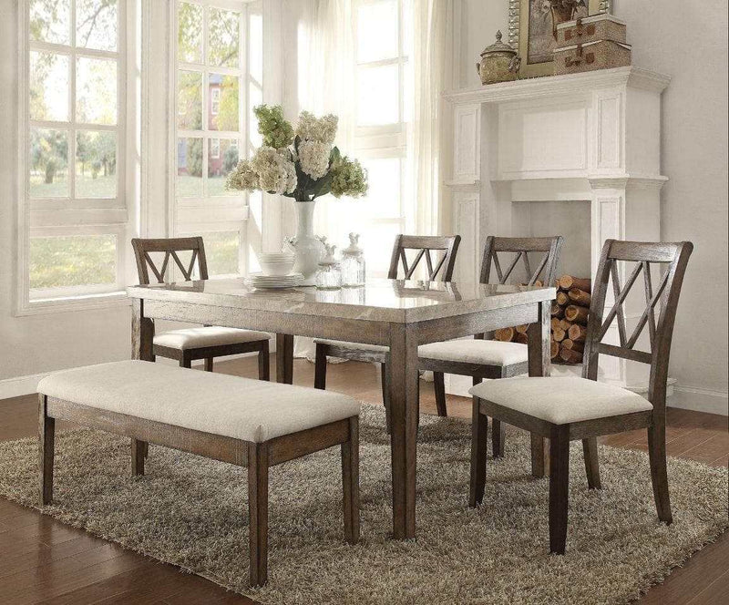 Claudia White Marble & Salvage Brown Dining Table - Ornate Home