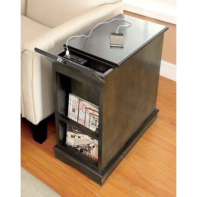 Lilith Gray Side Table w/ USB - Ornate Home