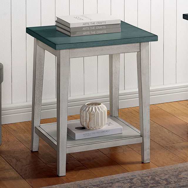 Banjar Antique White/Antique Teal Side Table - Ornate Home