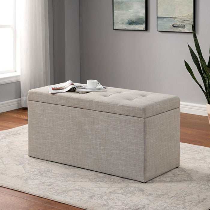 Daryn Beige Storage Bench w/ Ottoman - Ornate Home