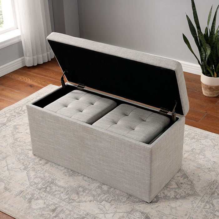 Daryn Beige Storage Bench w/ Ottoman - Ornate Home