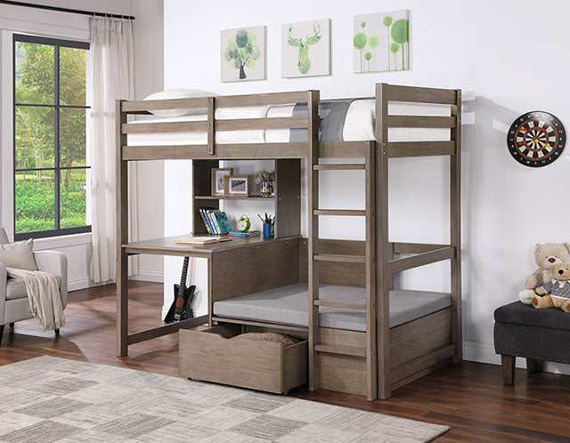 Callistus Warm Gray Twin/Workstation Loft Bed - Ornate Home