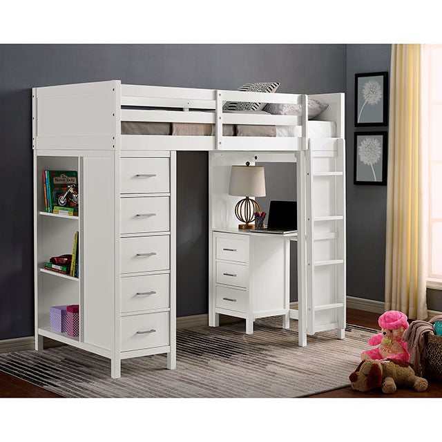 Cassidy White Twin Loft Bed w/ Drawers - Ornate Home