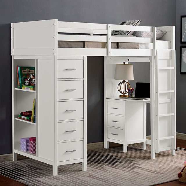 Cassidy White Twin Loft Bed w/ Drawers - Ornate Home