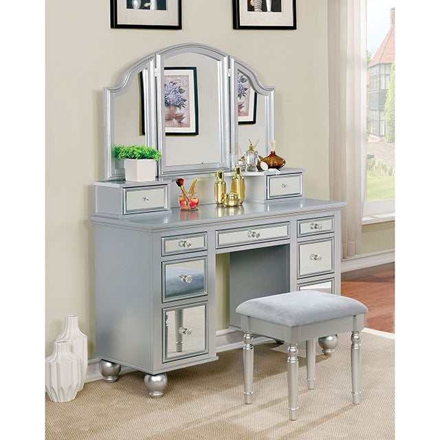 Tracy Silver Vanity w/ Stool - Ornate Home