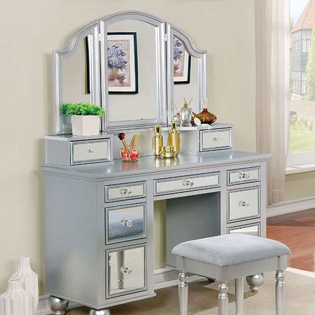 Tracy Silver Vanity w/ Stool - Ornate Home