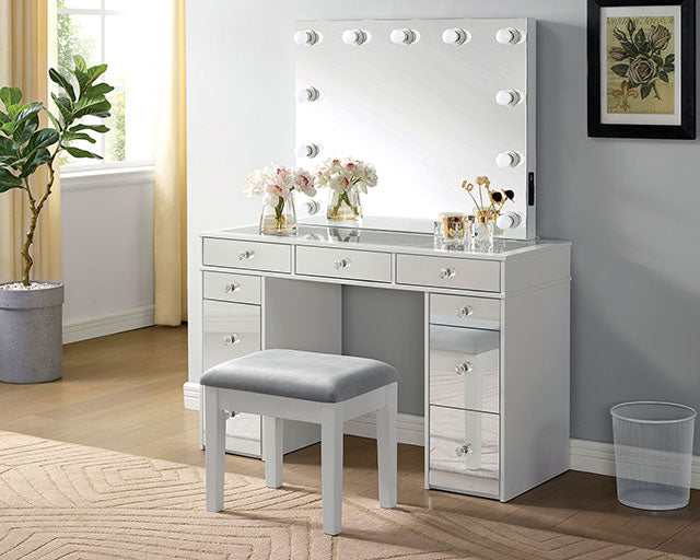 Margret White/Gray Vanity Set - Ornate Home