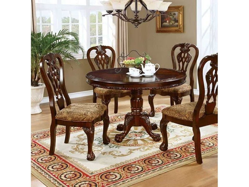 Elana - Brown Cherry - Round Dining Table Set / 5pc - Ornate Home