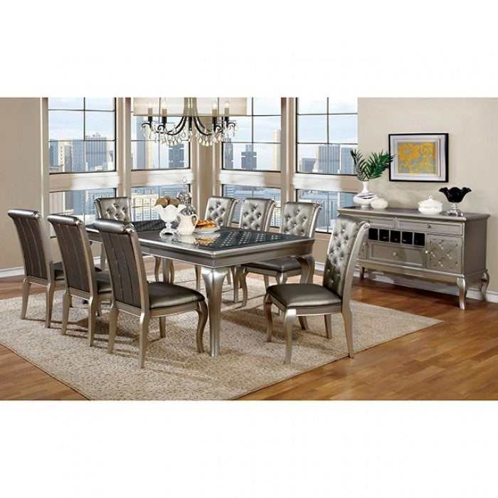 Amina Champagne Dining Table w/ 18" Leaf - Ornate Home