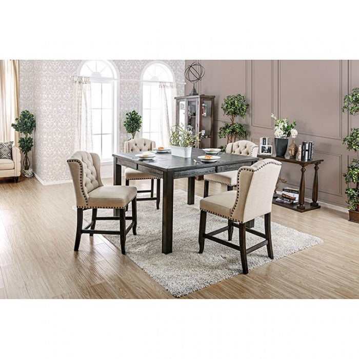 Sania III Antique Black & Beige Counter Height Dining Chair (Set of 2) - Ornate Home