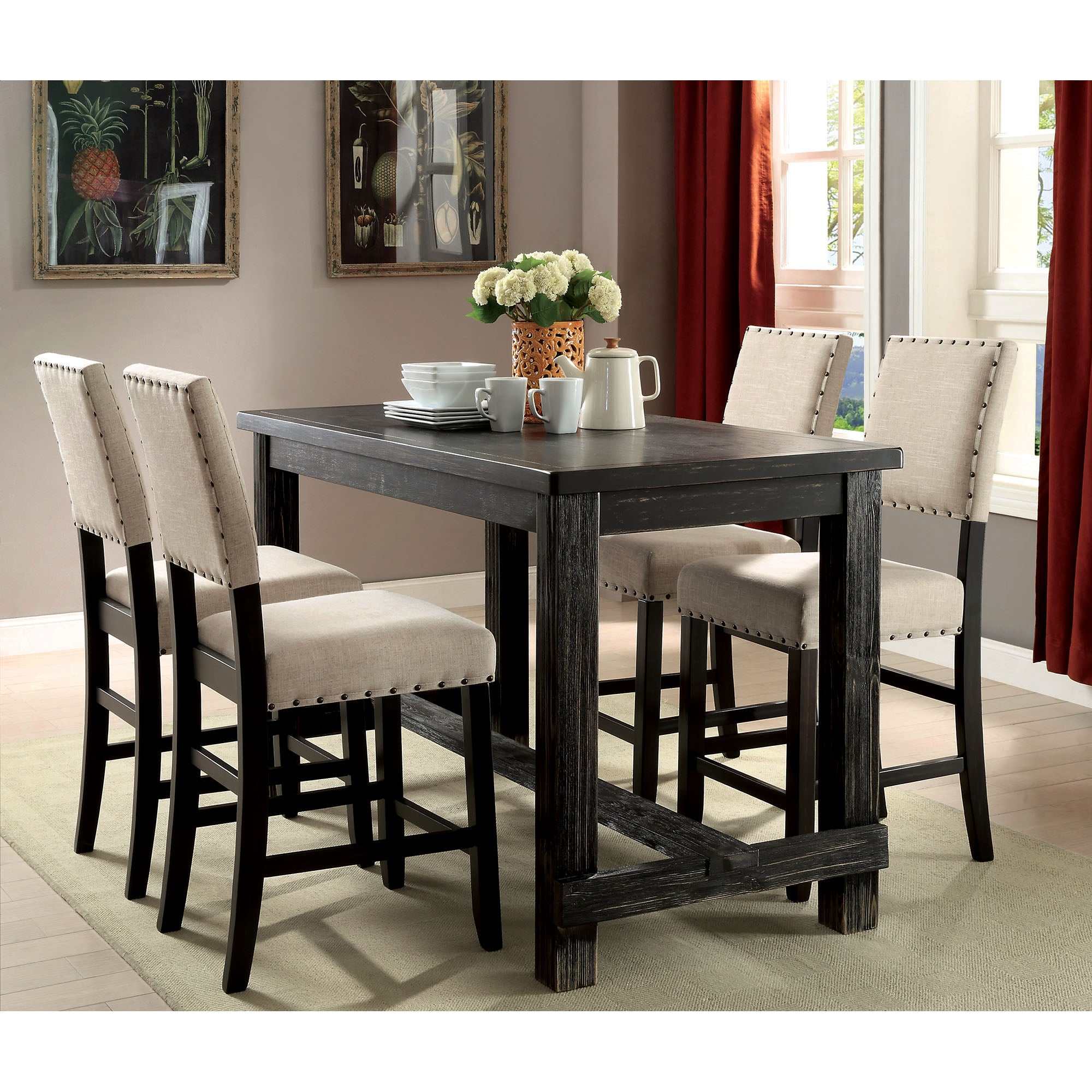 Sania Antique Black Counter Height Table - Ornate Home