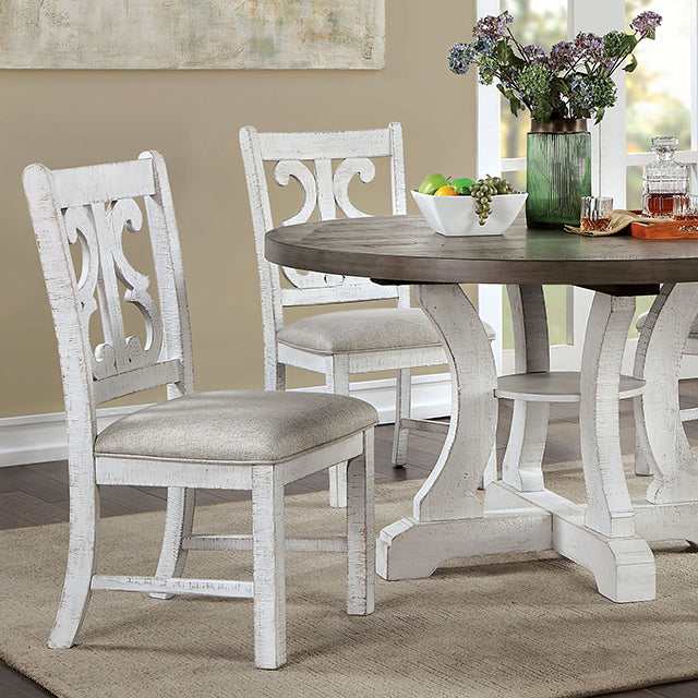 Auletta Distressed White/Gray Round Dining Table - Ornate Home