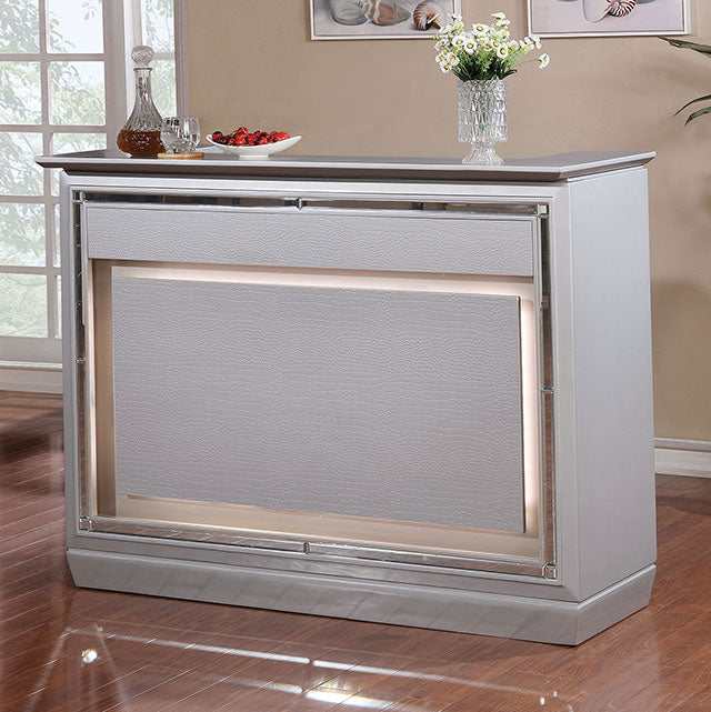 Alena Silver Bar Table w/ LED Touch Light & Mirror - Ornate Home