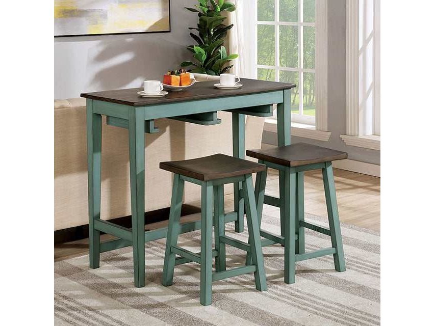 Elinor Antique Teal/Gray 3 Pc. Bar Table Set - Ornate Home