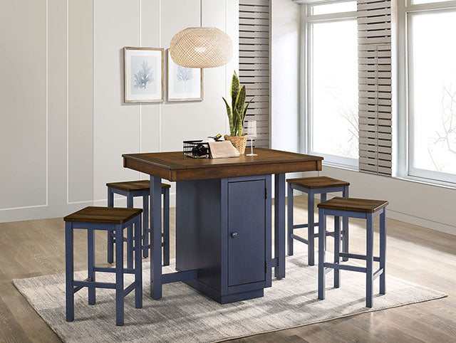 Azurine Antique Dark Oak/Muted Blue 5 Pc. Counter Height Table Set - Ornate Home