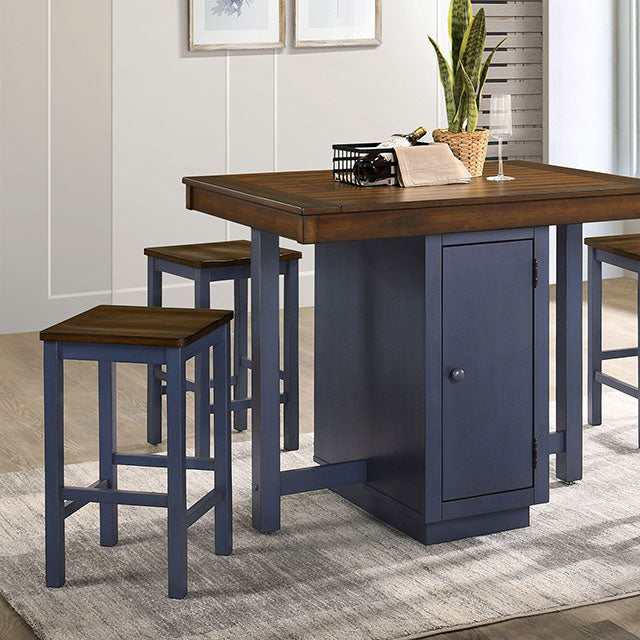 Azurine Antique Dark Oak/Muted Blue 5 Pc. Counter Height Table Set - Ornate Home