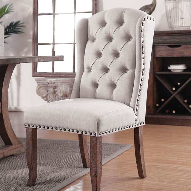 Gianna Rustic Oak/Ivory Wingback Chair (Set of 2) - Ornate Home