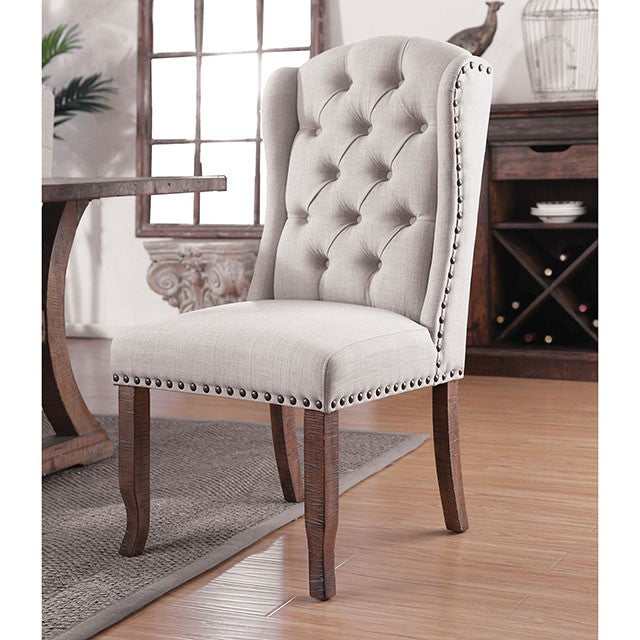 Gianna Rustic Oak/Ivory Wingback Chair (Set of 2) - Ornate Home