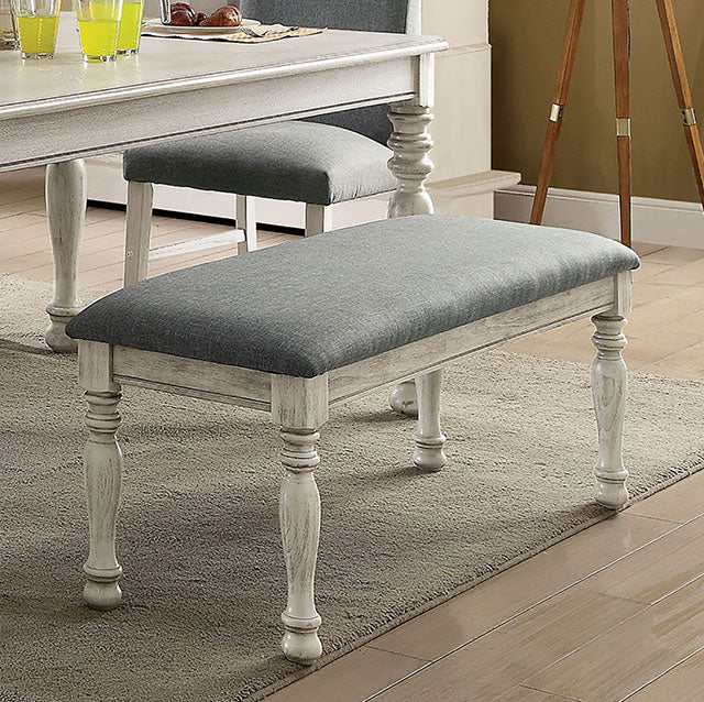 Kathryn Antique White/Gray Bench - Ornate Home