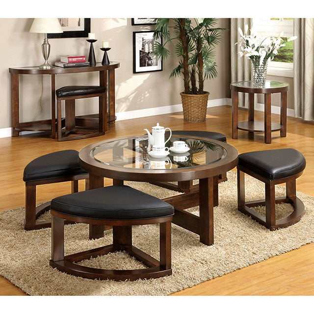 Crystal cove Dark Walnut Round Coffee Table w/ 4 Stools - Ornate Home