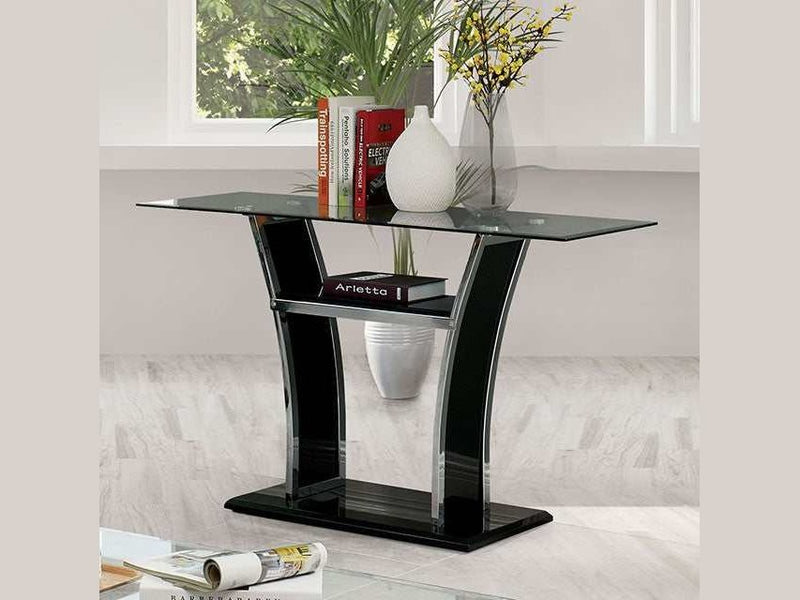 Staten Glossy Black/Chrome Sofa Table - Ornate Home