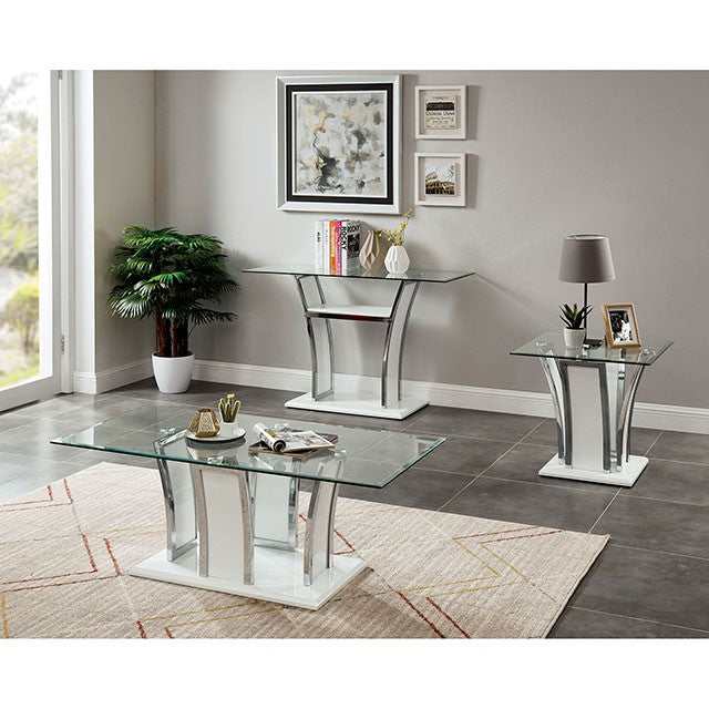 Staten Glossy White/Chrome End Table - Ornate Home