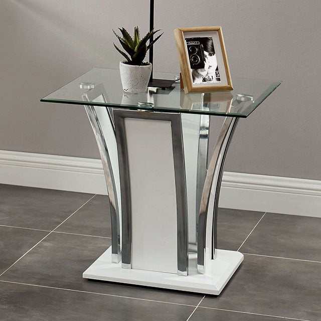 Staten Glossy White/Chrome End Table - Ornate Home