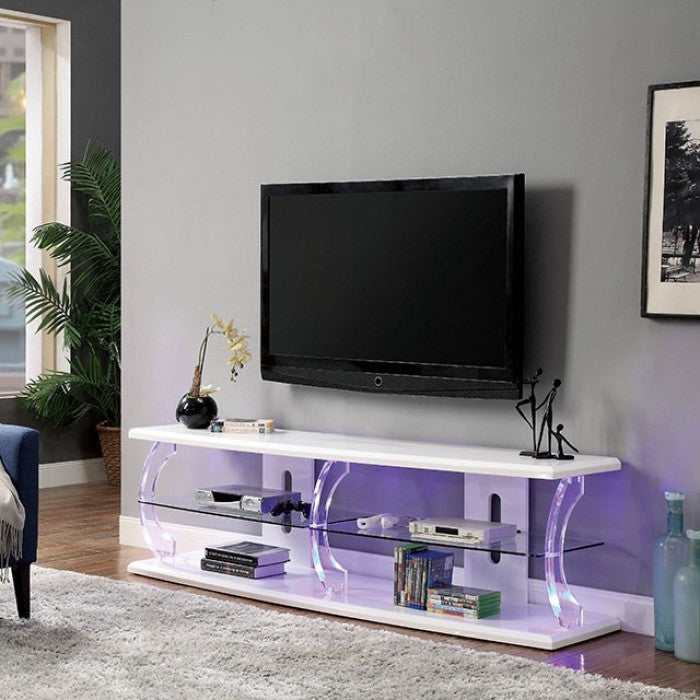 Ernst White & Clear 72" TV Console w/ LED lights - Ornate Home