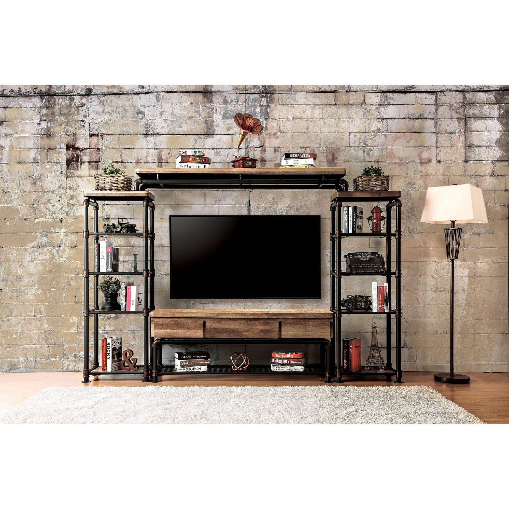 Kebbyll Antique Black/Natural Tone TV Stand - Ornate Home