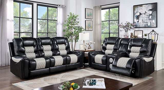 Leipzig Black/Light Gray Power Reclining Sofa - Ornate Home