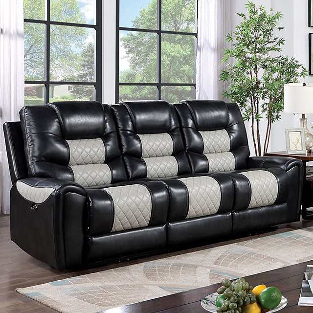 Leipzig Black/Light Gray Power Reclining Sofa - Ornate Home