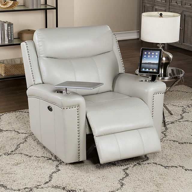 Florine Light Gray Power Glider Recliner - Ornate Home